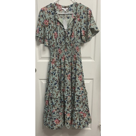 Baltic Born Dresses & Skirts - Baltic Born Women Sage Green&Pink Midi Dress Floral Renaissance Boho‎ Tier NWT-M
